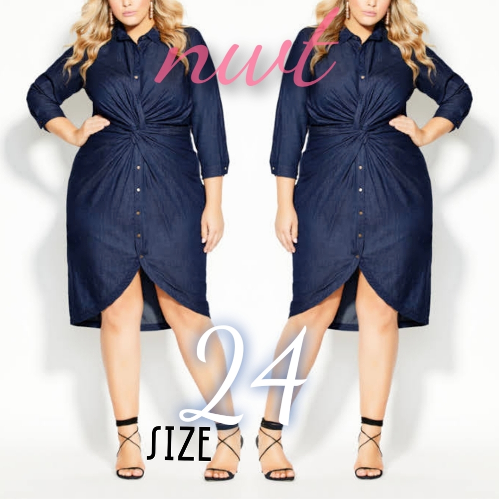 Plus Size 24 City Chic Blue Button Up Twis…